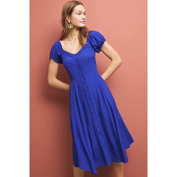 Yumi Kim Mercer Street Button Down Royal Blue Smocked Back Midi Dress size M - Picture 1 of 11